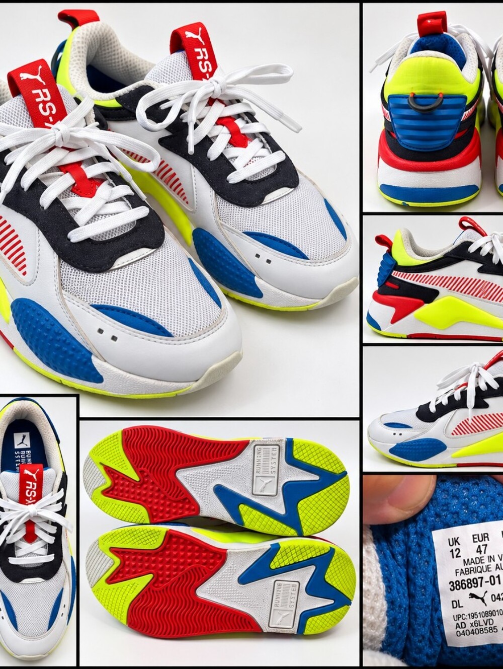 PUMA RS-X Goods Men's Sneakers Size 12 White Blue Yellow 386897-01